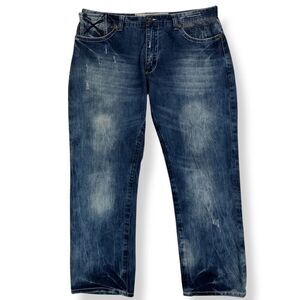 Y2K AKOO Relaxed Straight Leg Jeans Size 40‎ Distressed Hip Hop Wide Leg Skater